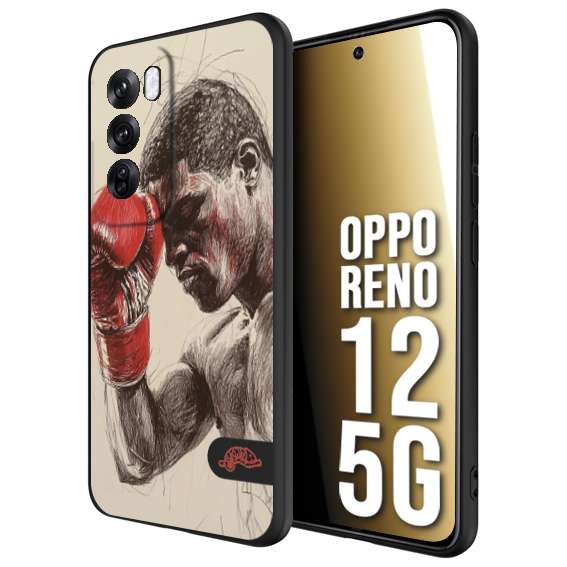 CUSTOMIZZA - Custodia cover nera morbida in tpu compatibile per Oppo Reno 12 5G pugilato pugili disegno tattoo guantoni boxer pesi massimi