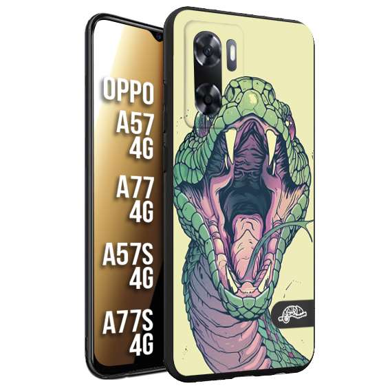 CUSTOMIZZA - Custodia cover nera morbida in tpu compatibile per Oppo A57 - A77 - A57S - A77S (4G) snake yellow green serpente tatuaggio tattoo disegnato a mano
