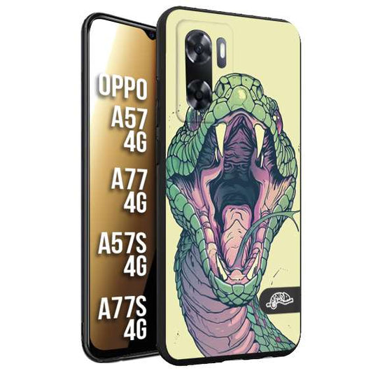 CUSTOMIZZA - Custodia cover nera morbida in tpu compatibile per Oppo A57 - A77 - A57S - A77S (4G) snake yellow green serpente tatuaggio tattoo disegnato a mano