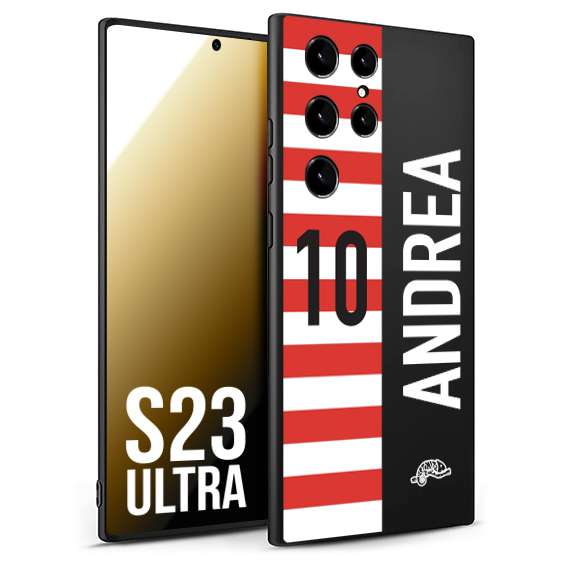 CUSTOMIZZA - Custodia cover nera morbida in tpu compatibile per Samsung S23 ULTRA personalizzata calcio football nome e numero calciatori bianco rossa