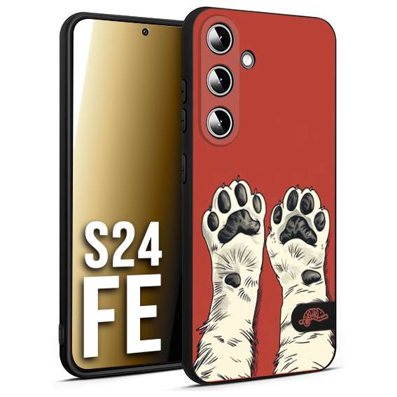 CUSTOMIZZA - Custodia cover nera morbida in tpu compatibile per Samsung S24 FE zampe di gatto cat paws rossa red disegnata fumetto cartoon