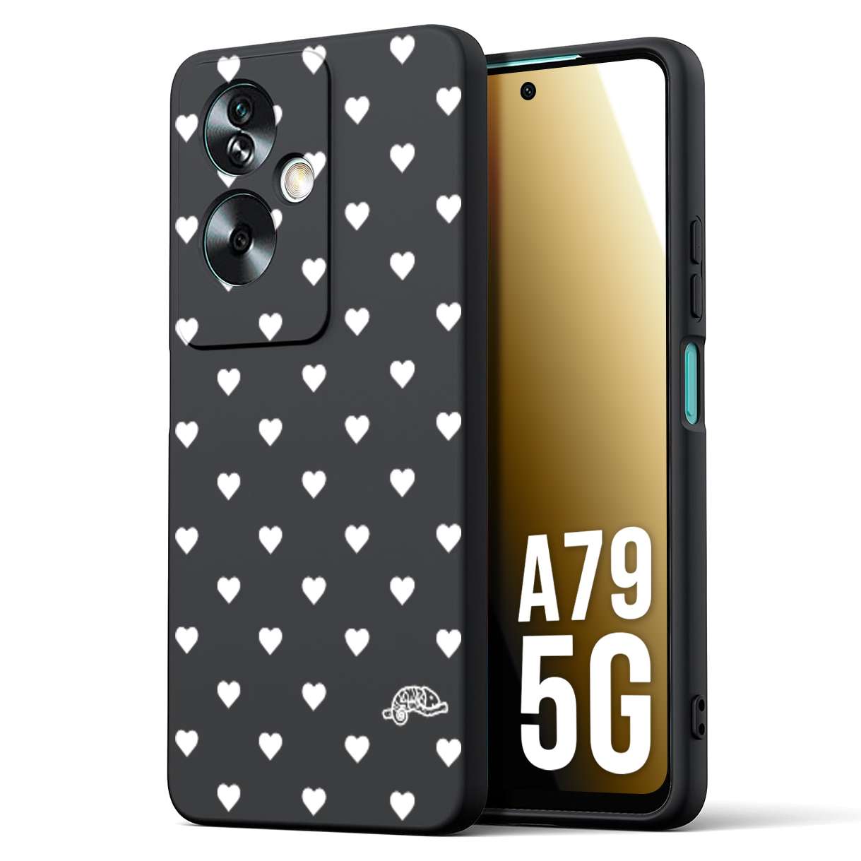 CUSTOMIZZA - Custodia cover nera morbida in tpu compatibile per Oppo A79 5G cuori pois bianchi donna pin up vintage