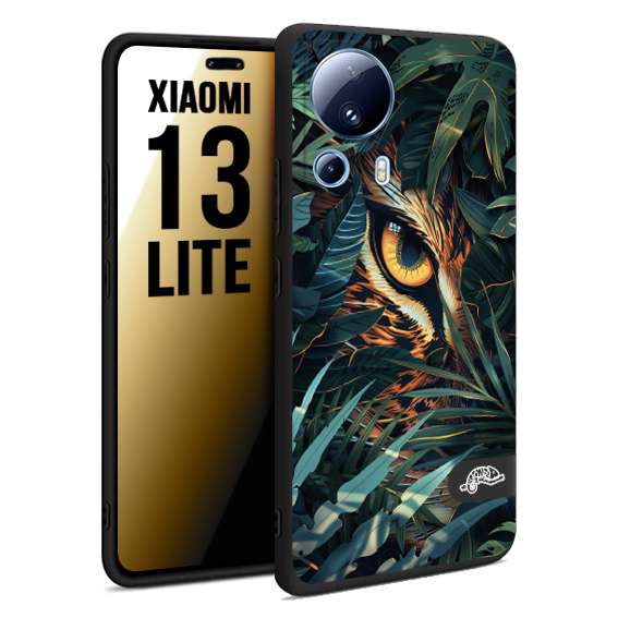 CUSTOMIZZA - Custodia cover nera morbida in tpu compatibile per Xiaomi 13 LITE animali color giungla tropicale occhio di giaguaro felino disegnato