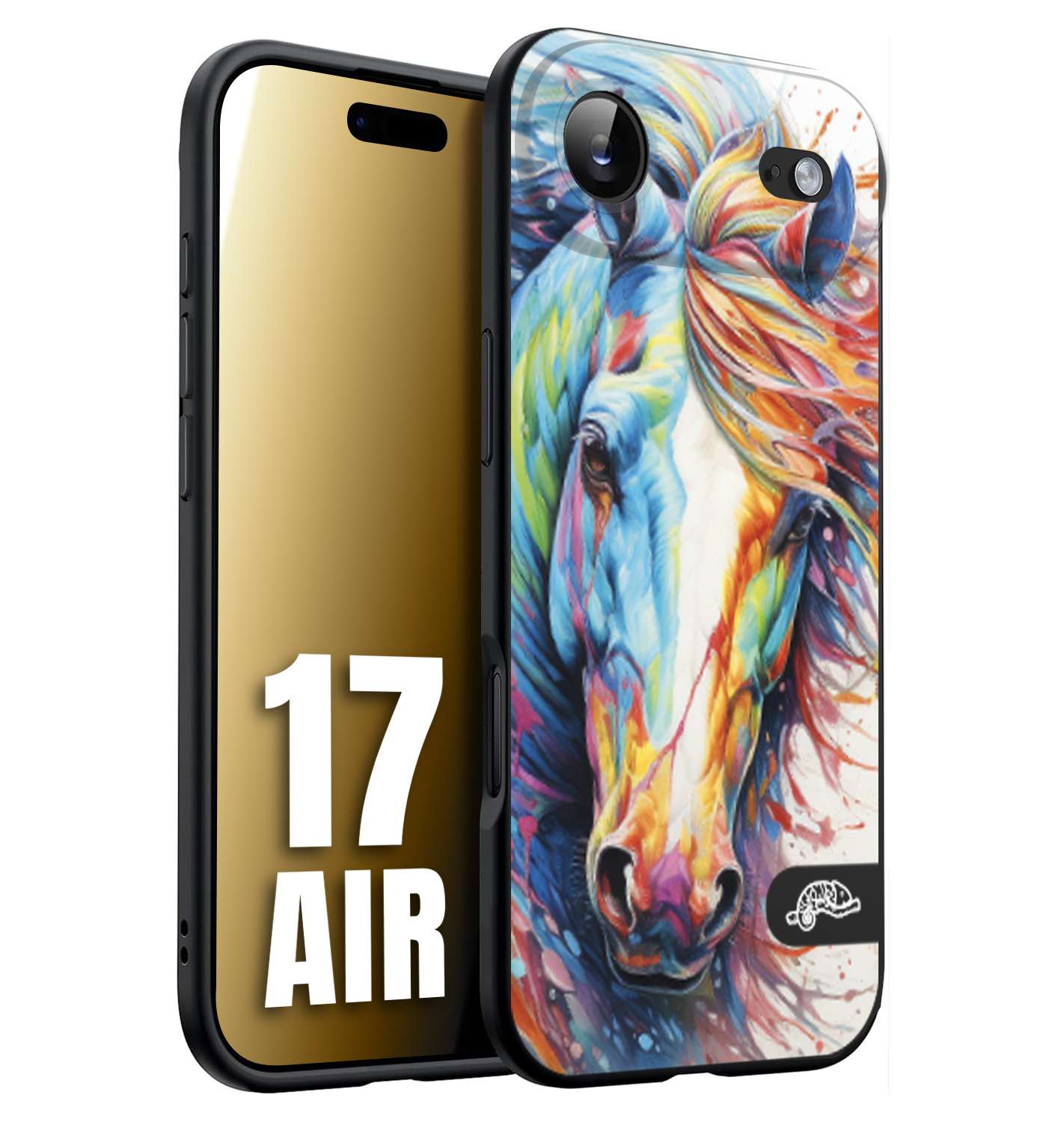 CUSTOMIZZA - Custodia cover nera morbida in tpu compatibile per iPhone 17 AIR animali color cavallo horse viso colori vibranti disegnato schizzo