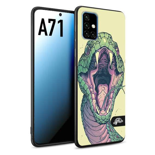 CUSTOMIZZA - Custodia cover nera morbida in tpu compatibile per Samsung A71 snake yellow green serpente tatuaggio tattoo disegnato a mano