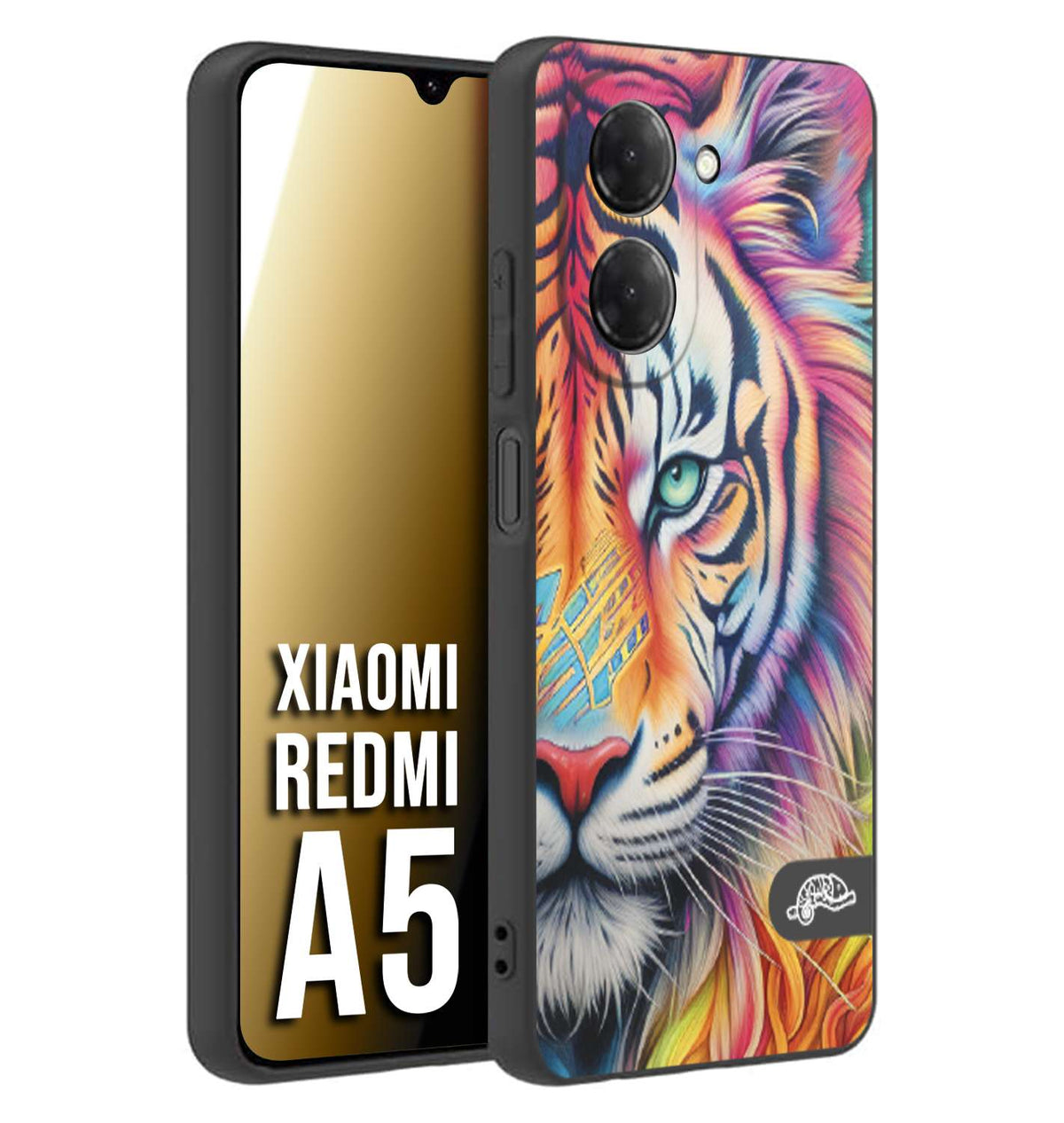 CUSTOMIZZA - Custodia cover nera morbida in tpu compatibile per Xiaomi Redmi A5 animali color tigre tiger viso colori vibranti disegnato schizzo