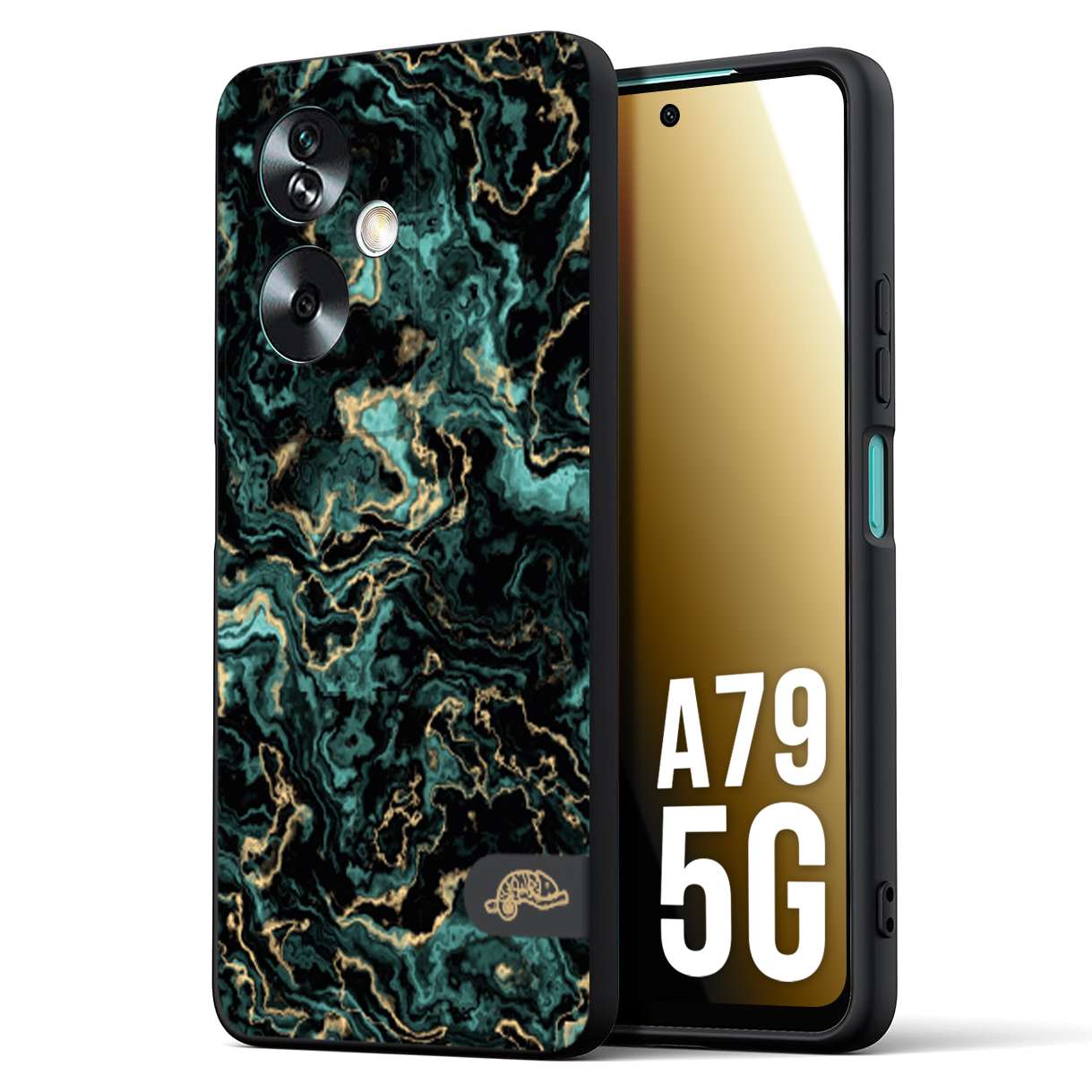 CUSTOMIZZA - Custodia cover nera morbida in tpu compatibile per Oppo A79 5G effetto marmo marble verde green venature dorato pietra