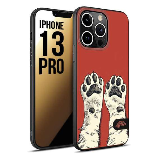 CUSTOMIZZA - Custodia cover nera morbida in tpu compatibile per iPhone 13 PRO zampe di gatto cat paws rossa red disegnata fumetto cartoon