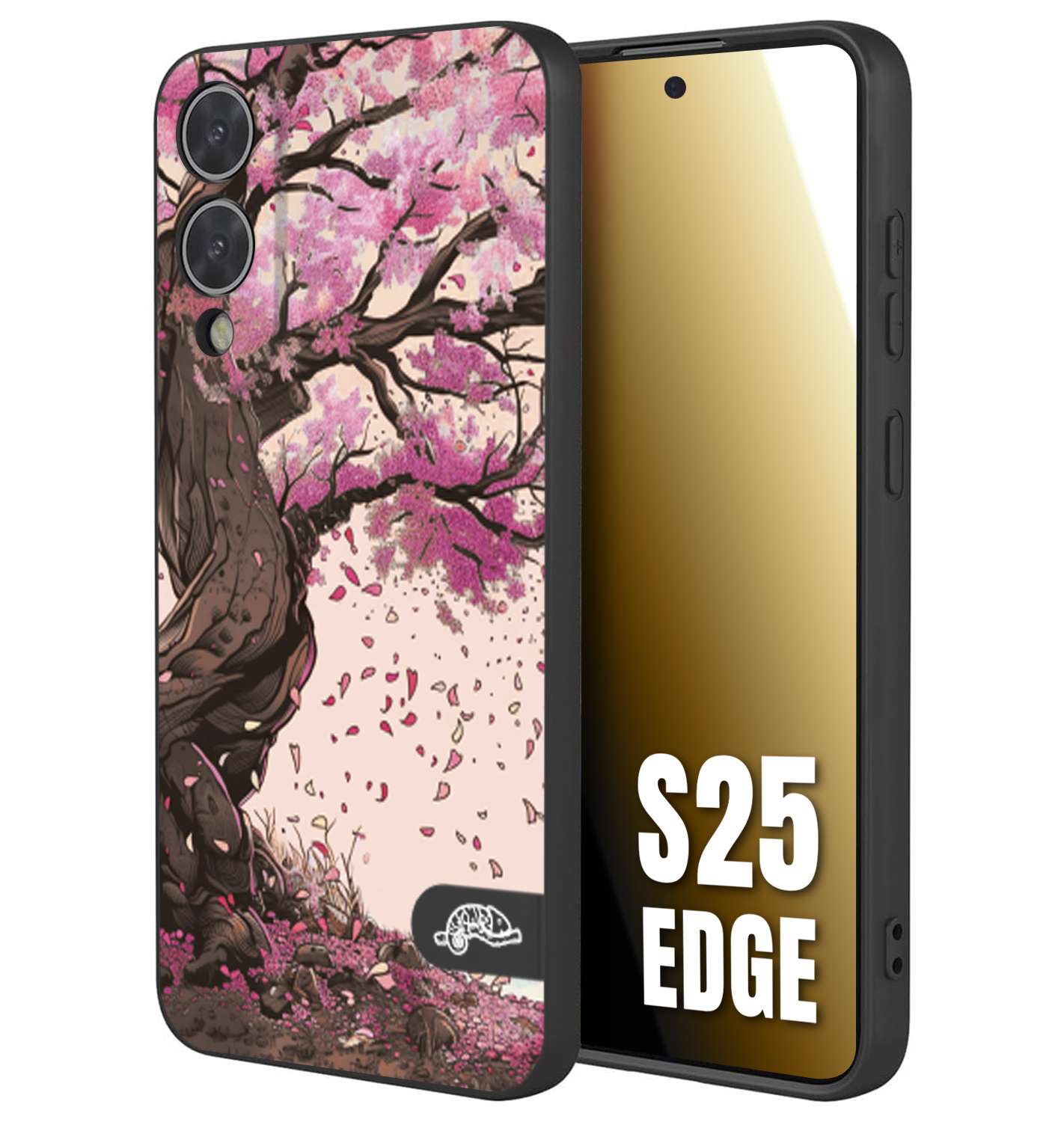 CUSTOMIZZA - Custodia cover nera morbida in tpu compatibile per Samsung S25 EDGE giapponese colori morbidi fiori di ciliegio rosa disegnata