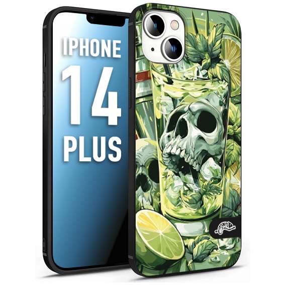 CUSTOMIZZA - Custodia cover nera morbida in tpu compatibile per iPhone 14 PLUS Mojito cocktail teschio illustrazione drink lime menta ghiacci tropicale street art