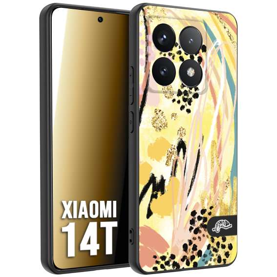 CUSTOMIZZA - Custodia cover nera morbida in tpu compatibile per Xiaomi 14T astratti donna flower fantasia estate gialla rosa leopardata