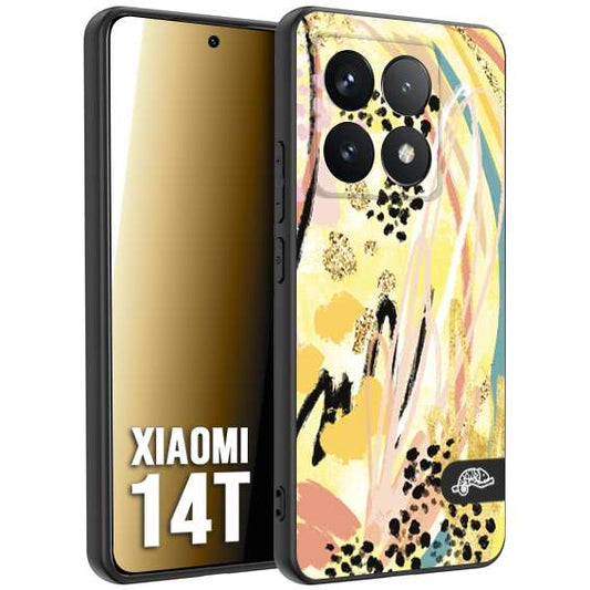 CUSTOMIZZA - Custodia cover nera morbida in tpu compatibile per Xiaomi 14T astratti donna flower fantasia estate gialla rosa leopardata