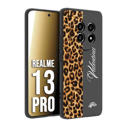 CUSTOMIZZA - Custodia cover nera morbida in tpu compatibile per Realme 13 PRO custom nome scritta leopardato maculato donna marrone leopard