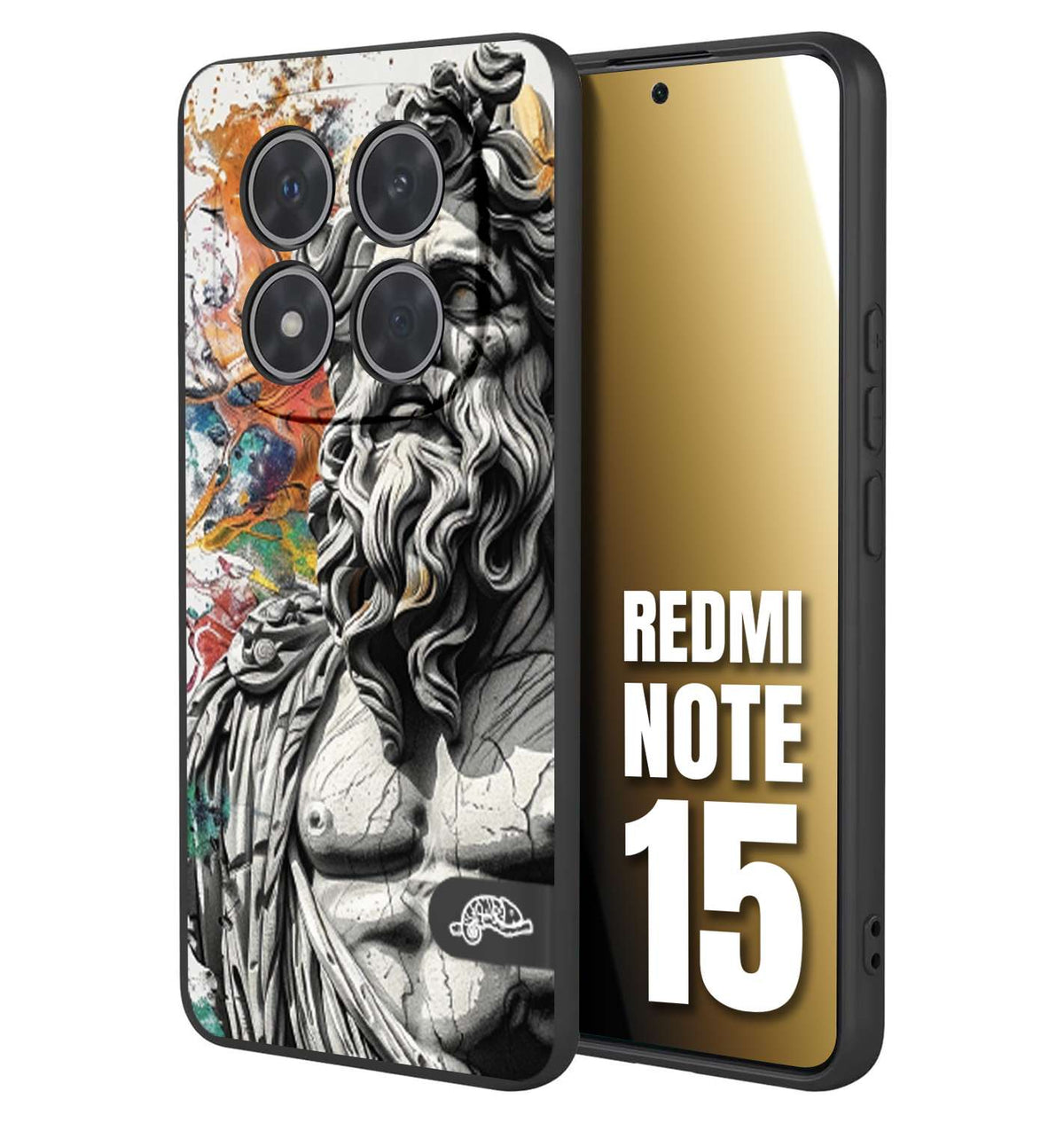 CUSTOMIZZA - Custodia cover nera morbida in tpu compatibile per Xiaomi Redmi Note 15 statua colorata moderna antico tattoo splash color