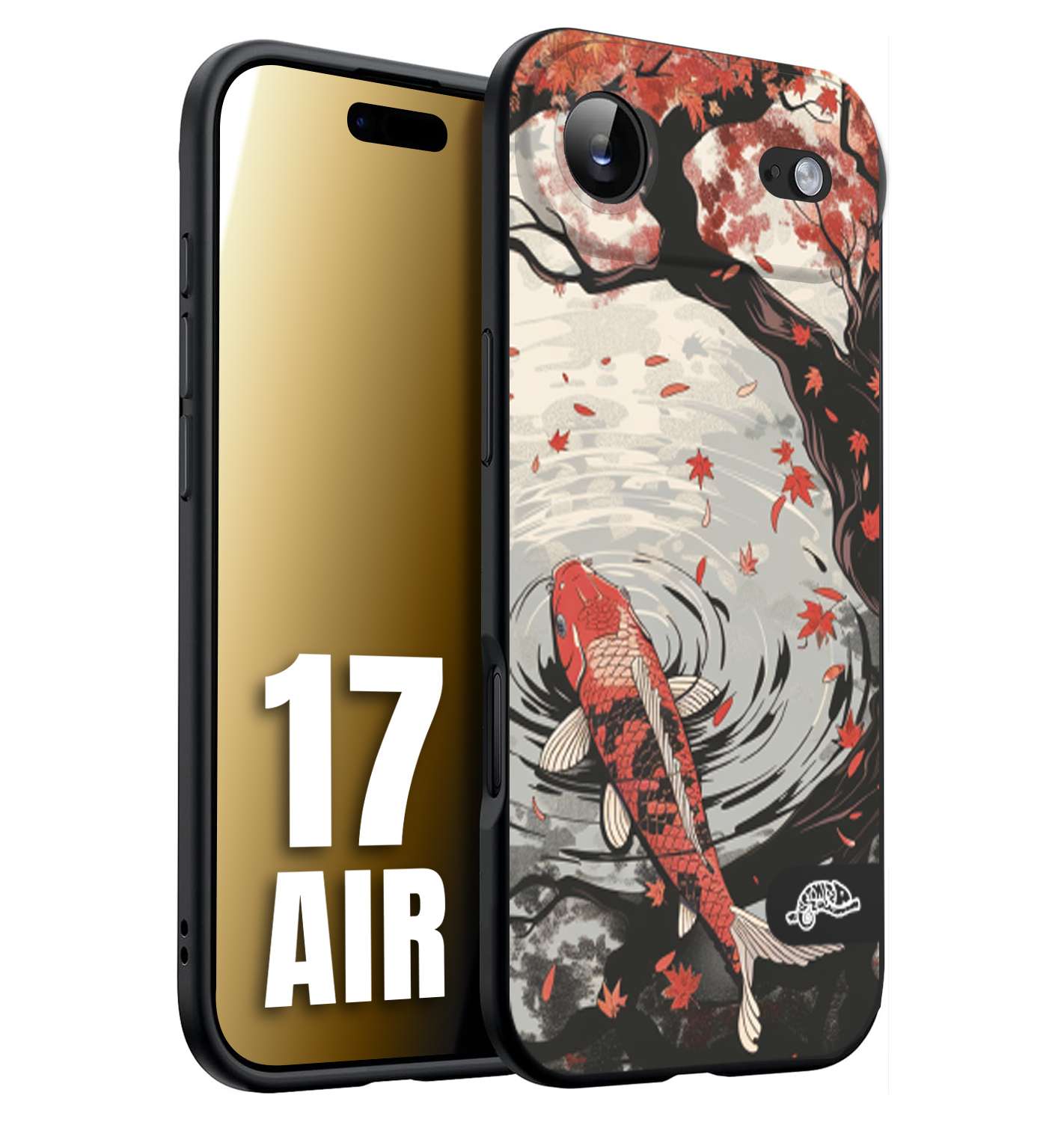CUSTOMIZZA - Custodia cover nera morbida in tpu compatibile per iPhone 17 AIR giapponese lago carpa koi rossa con foglie d'acero rosso disegnata tattoo