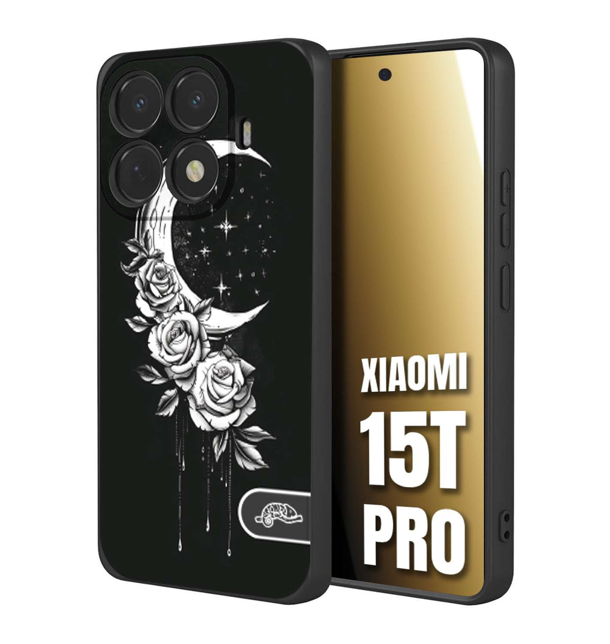 CUSTOMIZZA - Custodia cover nera morbida in tpu compatibile per Xiaomi 15T PRO luna e fiori moon flowers black and white bianco a rilievo disegnato