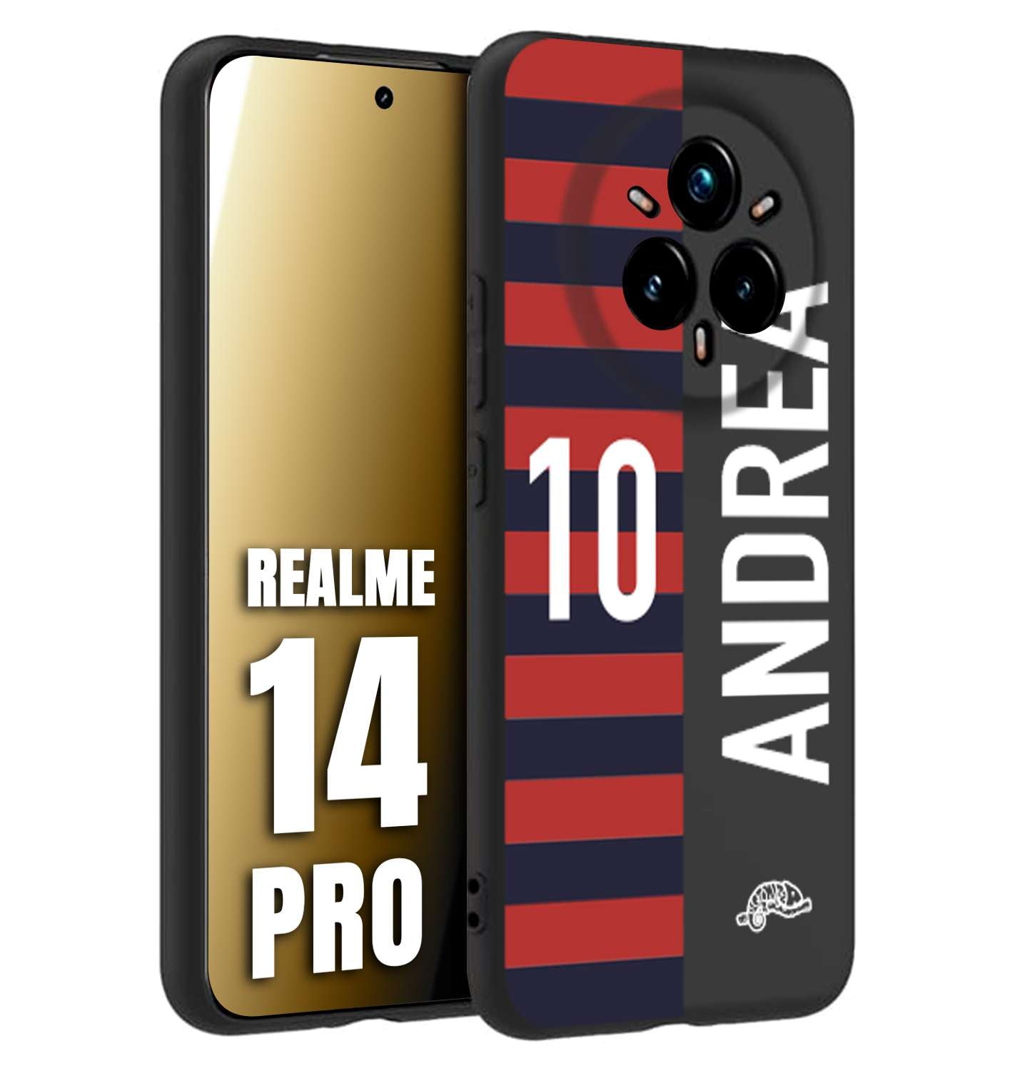 CUSTOMIZZA - Custodia cover nera morbida in tpu compatibile per Realme 14 PRO personalizzata calcio football nome e numero calciatori rossoblu