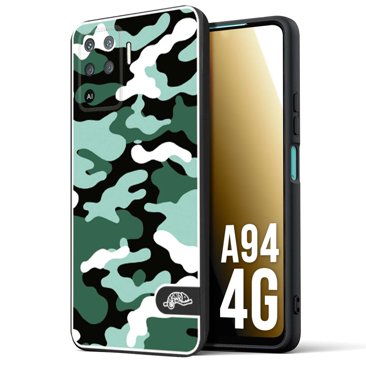 CUSTOMIZZA - Custodia cover nera morbida in tpu compatibile per Oppo A94 4G camouflage mimetico militare verde green