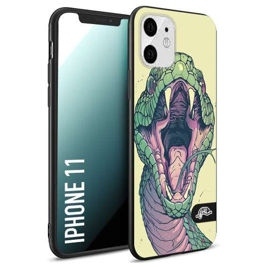 CUSTOMIZZA - Custodia cover nera morbida in tpu compatibile per iPhone 11 snake yellow green serpente tatuaggio tattoo disegnato a mano