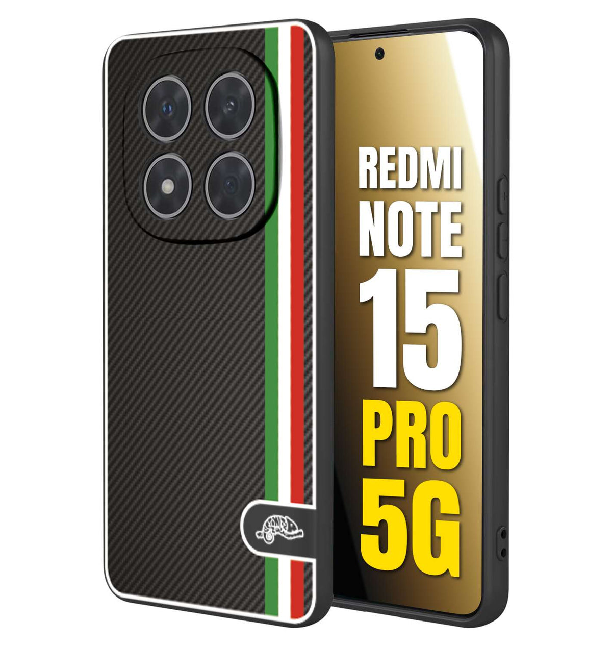CUSTOMIZZA - Custodia cover nera morbida in tpu compatibile per Xiaomi Redmi Note 15 PRO 5G effetto fibra di carbonio bandiera Italia made in Italy