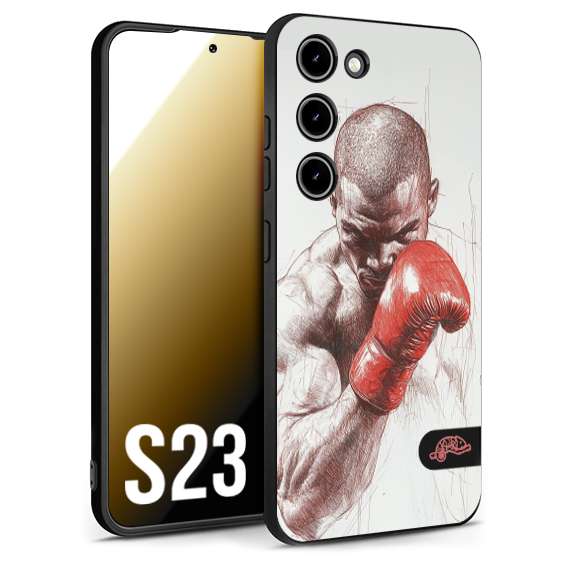 CUSTOMIZZA - Custodia cover nera morbida in tpu compatibile per Samsung S23 pugilato pugili disegno tattoo guantoni box sport primo piano
