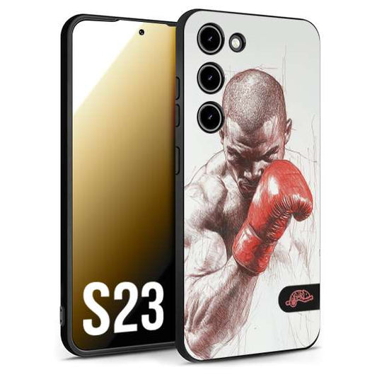 CUSTOMIZZA - Custodia cover nera morbida in tpu compatibile per Samsung S23 pugilato pugili disegno tattoo guantoni box sport primo piano
