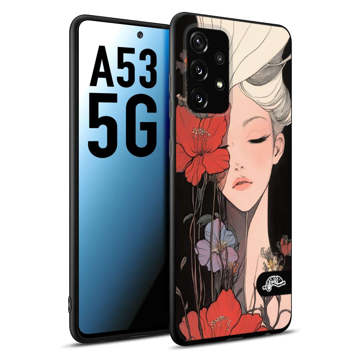 CUSTOMIZZA - Custodia cover nera morbida in tpu compatibile per Samsung A53 5G woman flower Fantasia Floreale Design Donna e Fiori, Retro Artistico