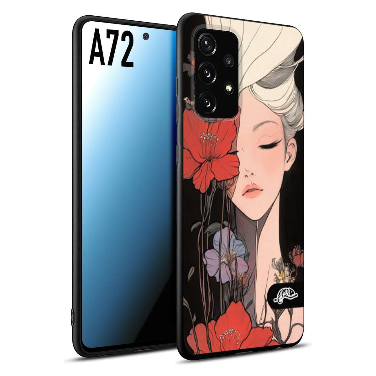 CUSTOMIZZA - Custodia cover nera morbida in tpu compatibile per Samsung A72 woman flower Fantasia Floreale Design Donna e Fiori, Retro Artistico