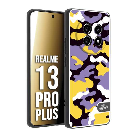CUSTOMIZZA - Custodia cover nera morbida in tpu compatibile per Realme 13 PRO PLUS camouflage mimetico militare viola lilla giallo