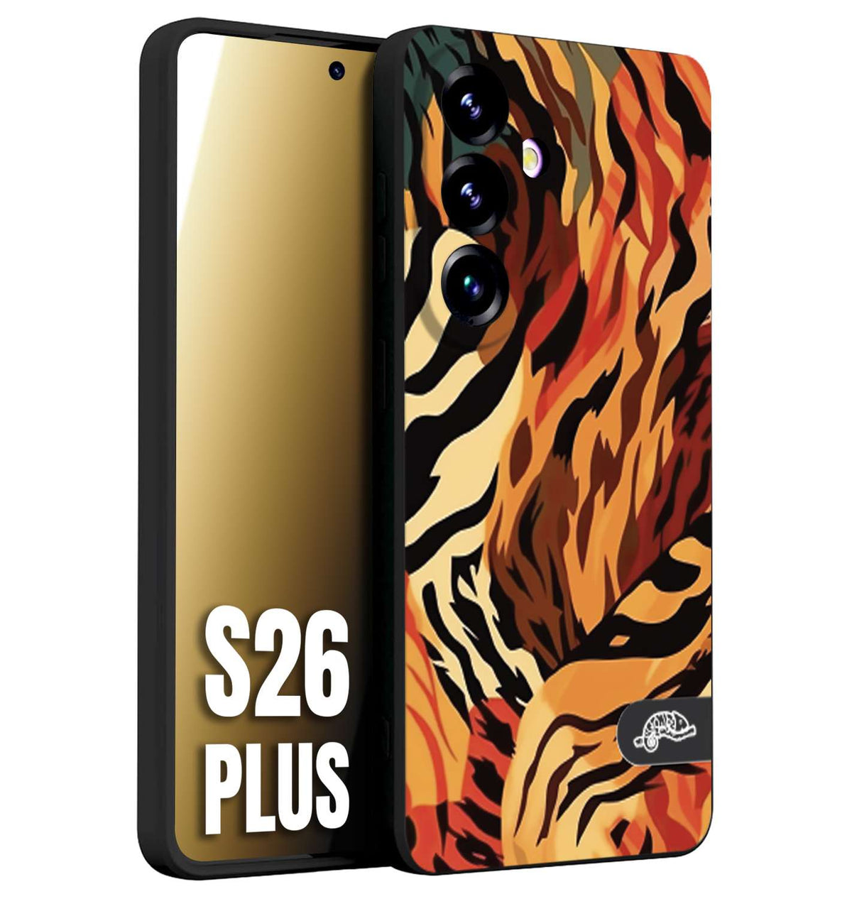 CUSTOMIZZA - Custodia cover nera morbida in tpu compatibile per Samsung S26 PLUS leopardato maculato tigrato tiger colorata gialla rossa arancio