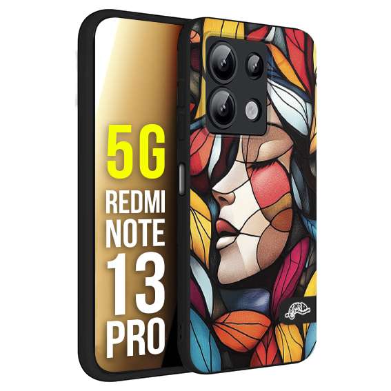 CUSTOMIZZA - Custodia cover nera morbida in tpu compatibile per Xiaomi Redmi Note 13 PRO 5G Vetrata artistica volto di donna profilo fogliare mosaico di vetro colorato