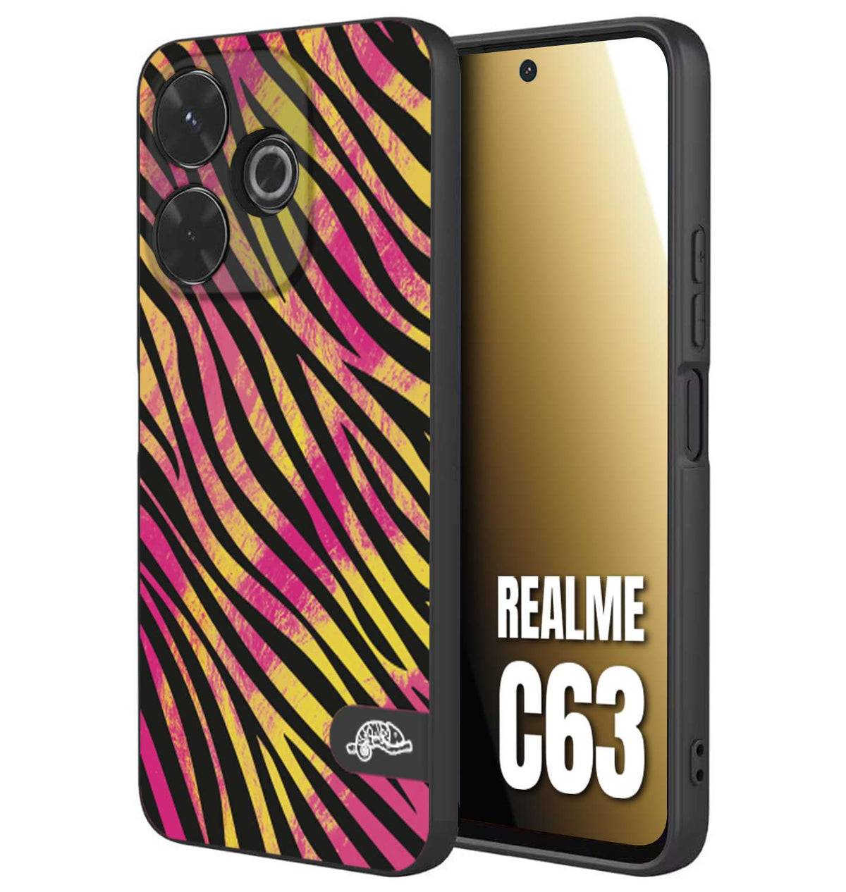 CUSTOMIZZA - Custodia cover nera morbida in tpu compatibile per Realme C63 zebrata maculata a rilievo soft touch donna fucsia gialla