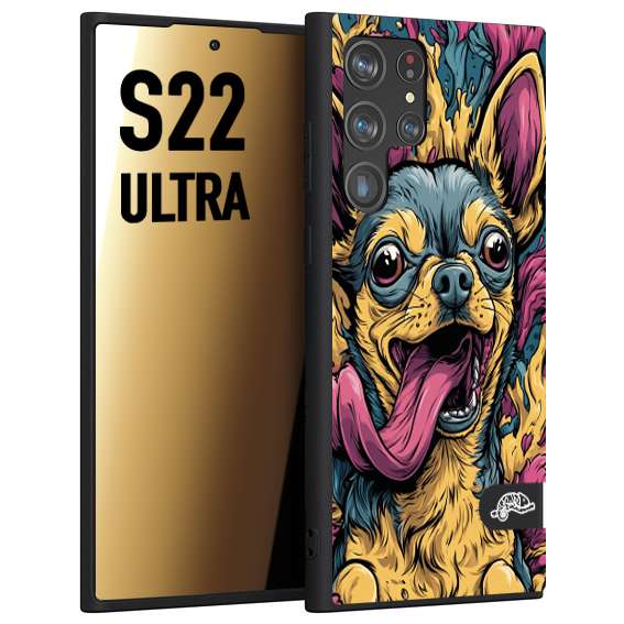 CUSTOMIZZA - Custodia cover nera morbida in tpu compatibile per Samsung S22 ULTRA Chihuahua illustrazione cane pop art cane street art cartone animato