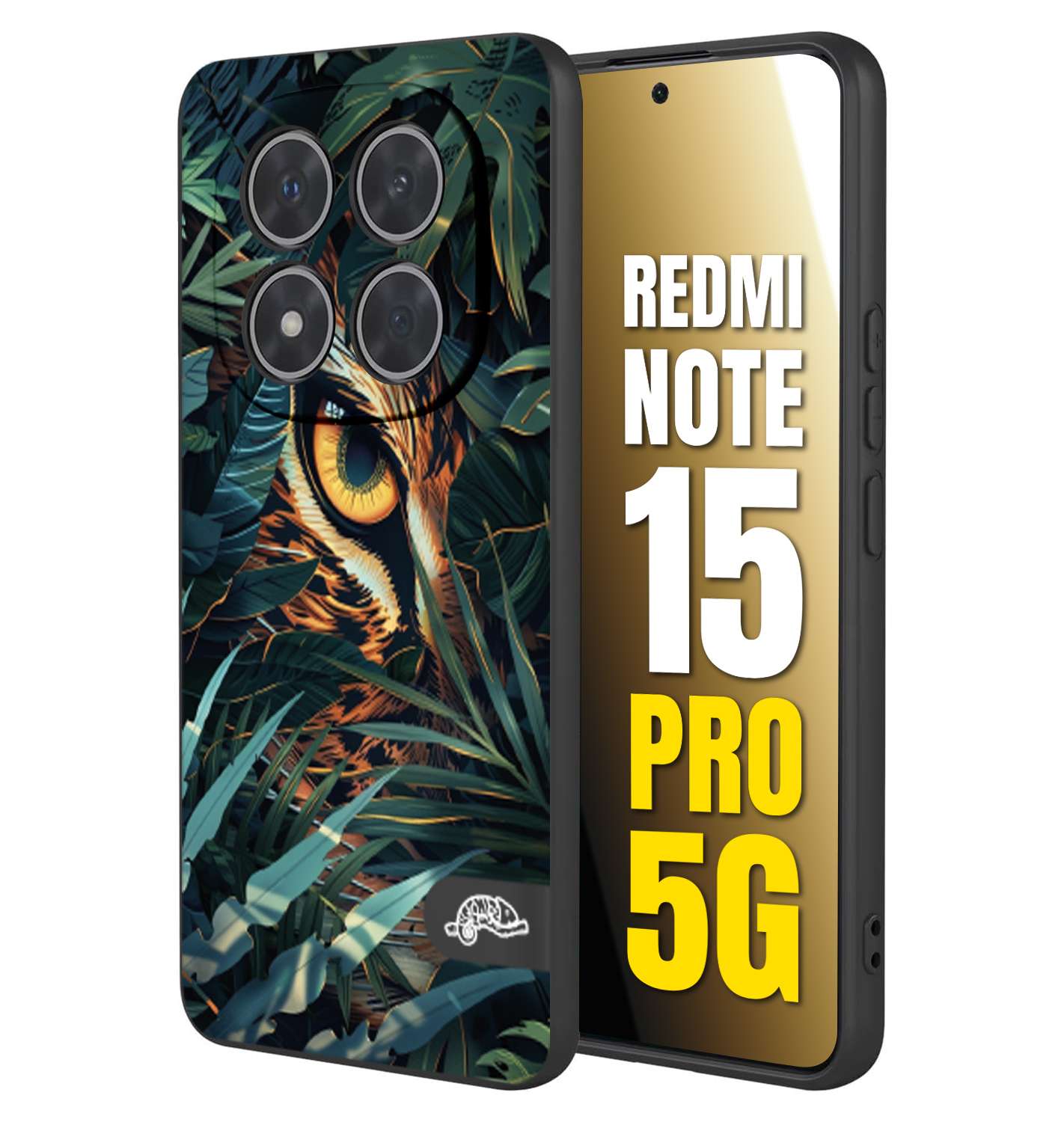 CUSTOMIZZA - Custodia cover nera morbida in tpu compatibile per Xiaomi Redmi Note 15 PRO 5G animali color giungla tropicale occhio di giaguaro felino disegnato