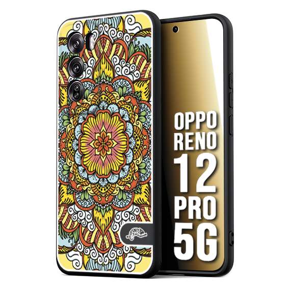 CUSTOMIZZA - Custodia cover nera morbida in tpu compatibile per Oppo Reno 12 PRO 5G mandala colorato fiore nuvole arancione