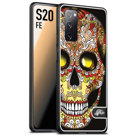 CUSTOMIZZA - Custodia cover nera morbida in tpu compatibile per Samsung S20 FE teschio messicano Mexican skull giallo rosso arancio