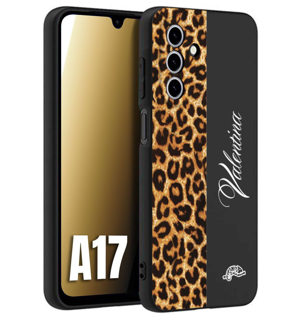 CUSTOMIZZA - Custodia cover nera morbida in tpu compatibile per Samsung A17 custom nome scritta leopardato maculato donna marrone leopard