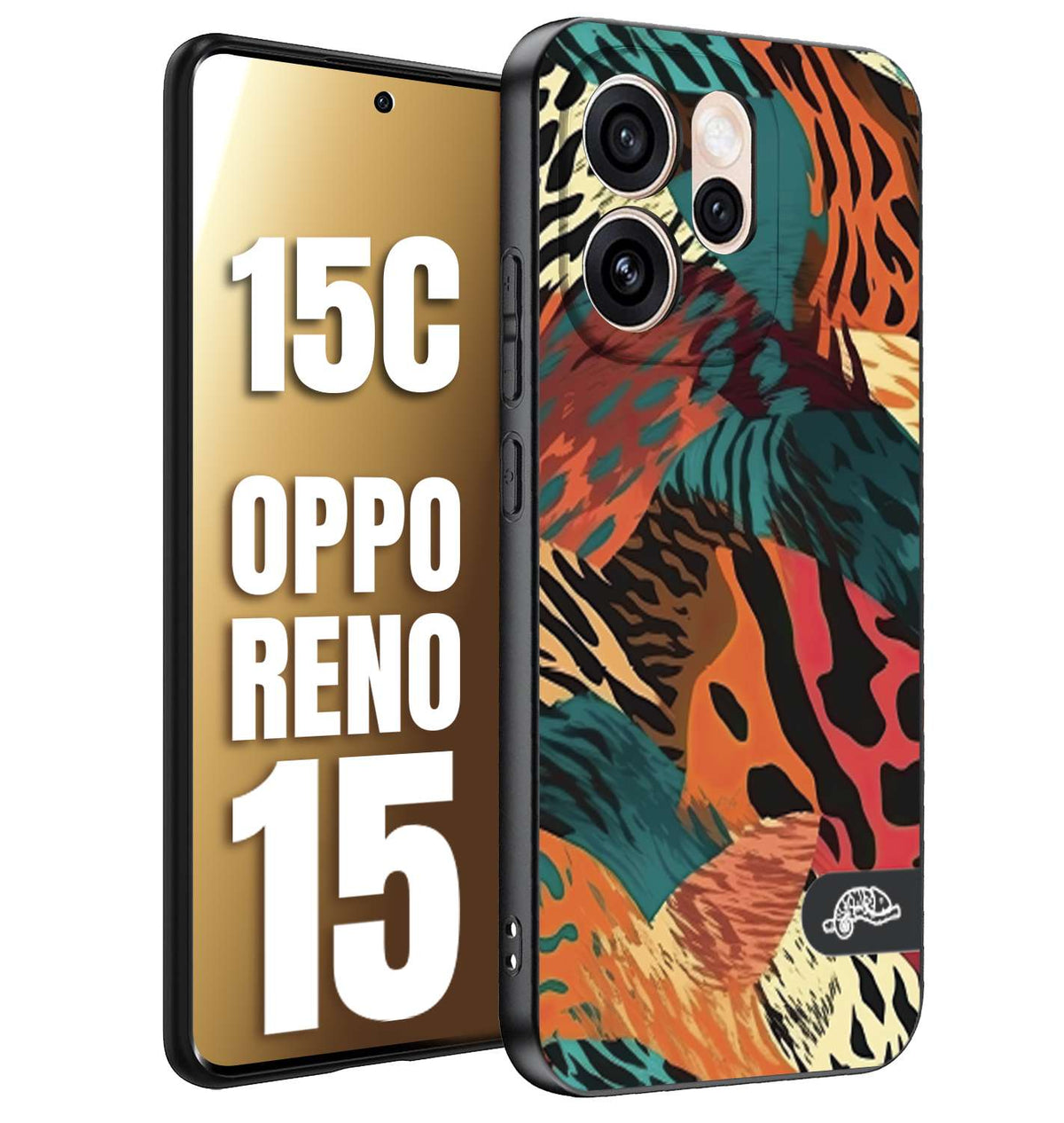 CUSTOMIZZA - Custodia cover nera morbida in tpu compatibile per Oppo Reno 15 - Reno 15Cleopardato tigrato tiger colorata summer arancio verde fucsia