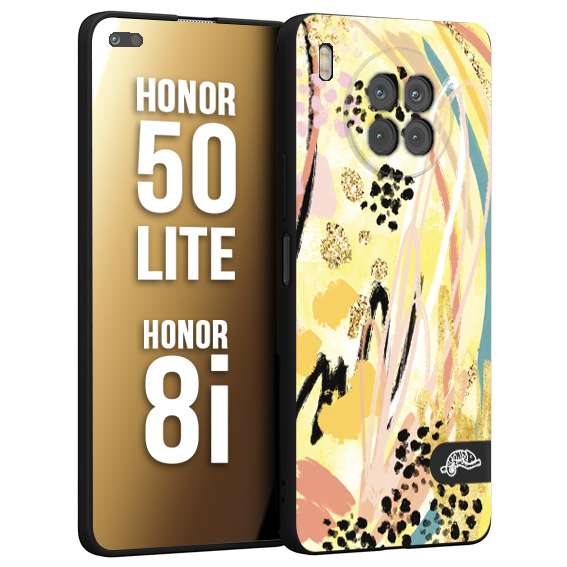 CUSTOMIZZA - Custodia cover nera morbida in tpu compatibile per Honor 8i - Honor 50 LITE astratti donna flower fantasia estate gialla rosa leopardata