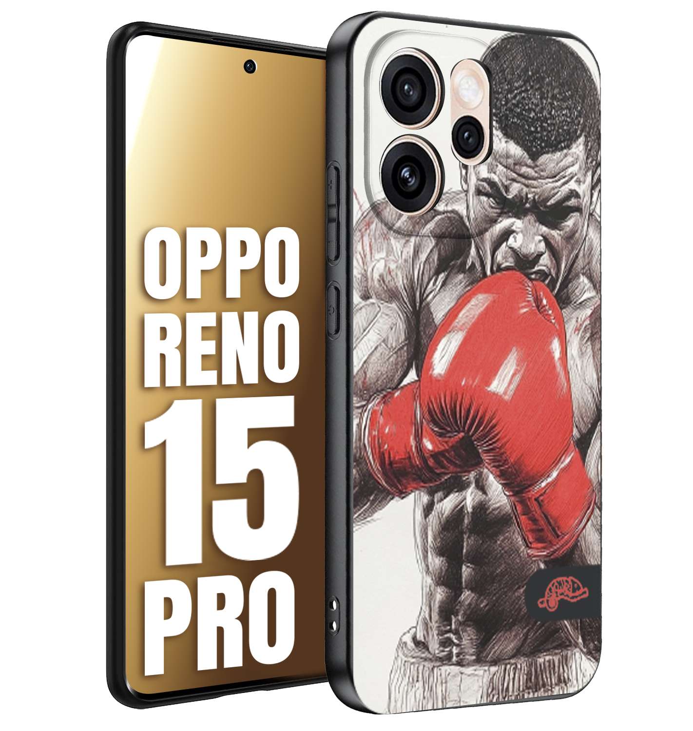CUSTOMIZZA - Custodia cover nera morbida in tpu compatibile per Oppo Reno 15 PRO pugilato pugili disegno tattoo guantoni box pesi massimi gancio