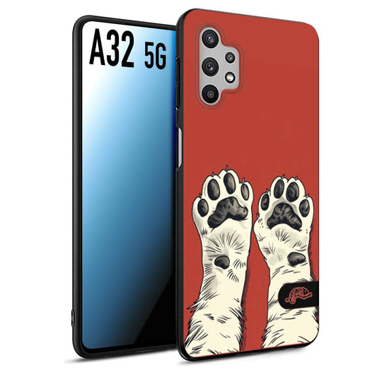 CUSTOMIZZA - Custodia cover nera morbida in tpu compatibile per Samsung A32 5G zampe di gatto cat paws rossa red disegnata fumetto cartoon