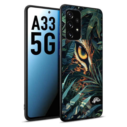 CUSTOMIZZA - Custodia cover nera morbida in tpu compatibile per Samsung A33 5G animali color giungla tropicale occhio di giaguaro felino disegnato