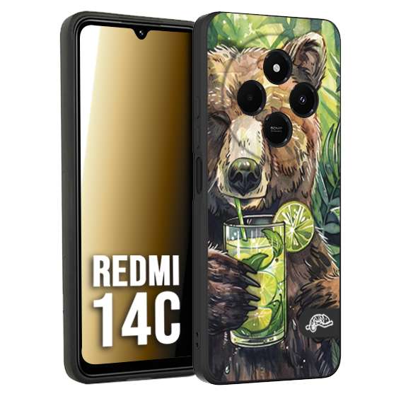 CUSTOMIZZA - Custodia cover nera morbida in tpu compatibile per Xiaomi Redmi 14C fiori estate disegnata cocktails animali simpatici orso bear negroni