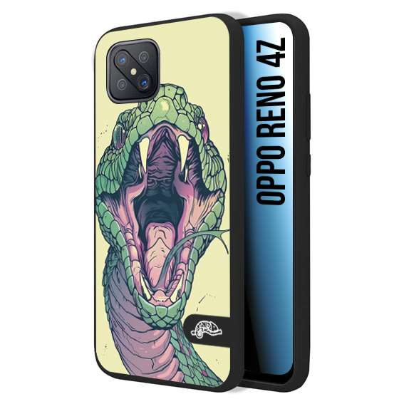 CUSTOMIZZA - Custodia cover nera morbida in tpu compatibile per Oppo Reno 4Z snake yellow green serpente tatuaggio tattoo disegnato a mano