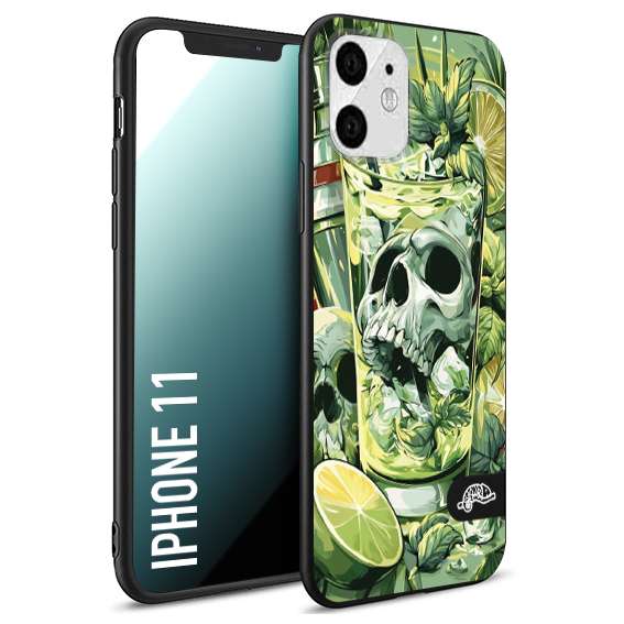 CUSTOMIZZA - Custodia cover nera morbida in tpu compatibile per iPhone 11 Mojito cocktail teschio illustrazione drink lime menta ghiacci tropicale street art