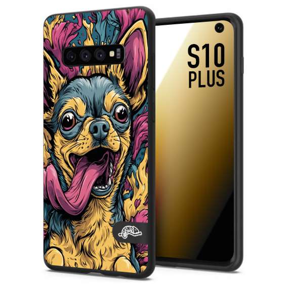 CUSTOMIZZA - Custodia cover nera morbida in tpu compatibile per Samsung S10 PLUS Chihuahua illustrazione cane pop art cane street art cartone animato