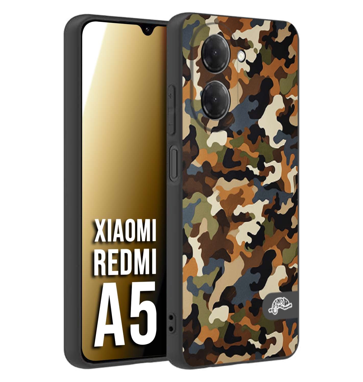 CUSTOMIZZA - Custodia cover nera morbida in tpu compatibile per Xiaomi Redmi A5 camouflage mimetico militare moderno blu marrone beige