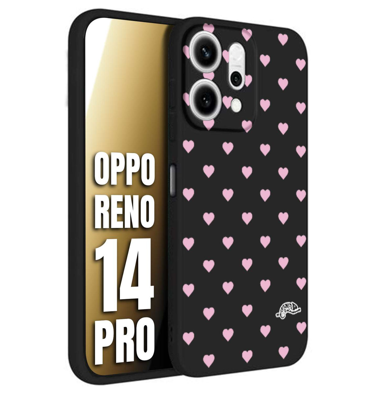 CUSTOMIZZA - Custodia cover nera morbida in tpu compatibile per Oppo Reno 14 PRO cuori pois rosa su nero donna pin up vintage