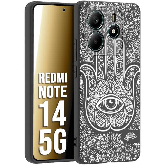 CUSTOMIZZA - Custodia cover nera morbida in tpu compatibile per Xiaomi Redmi Note 14 5G mano di fatima effetto rilievo mandala donna