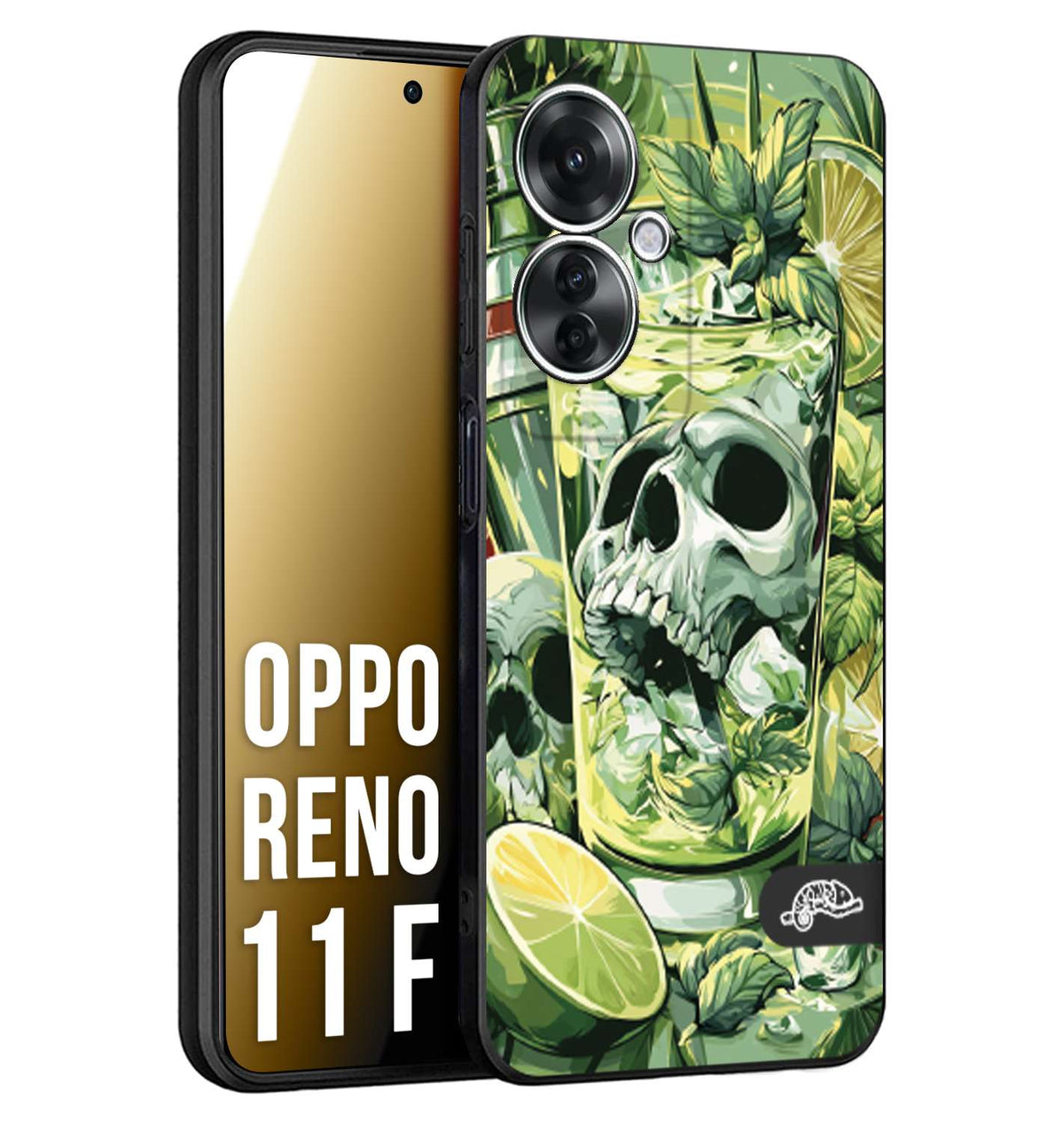 CUSTOMIZZA - Custodia cover nera morbida in tpu compatibile per Oppo Reno 11 F 5G Mojito cocktail teschio illustrazione drink lime menta ghiacci tropicale street art